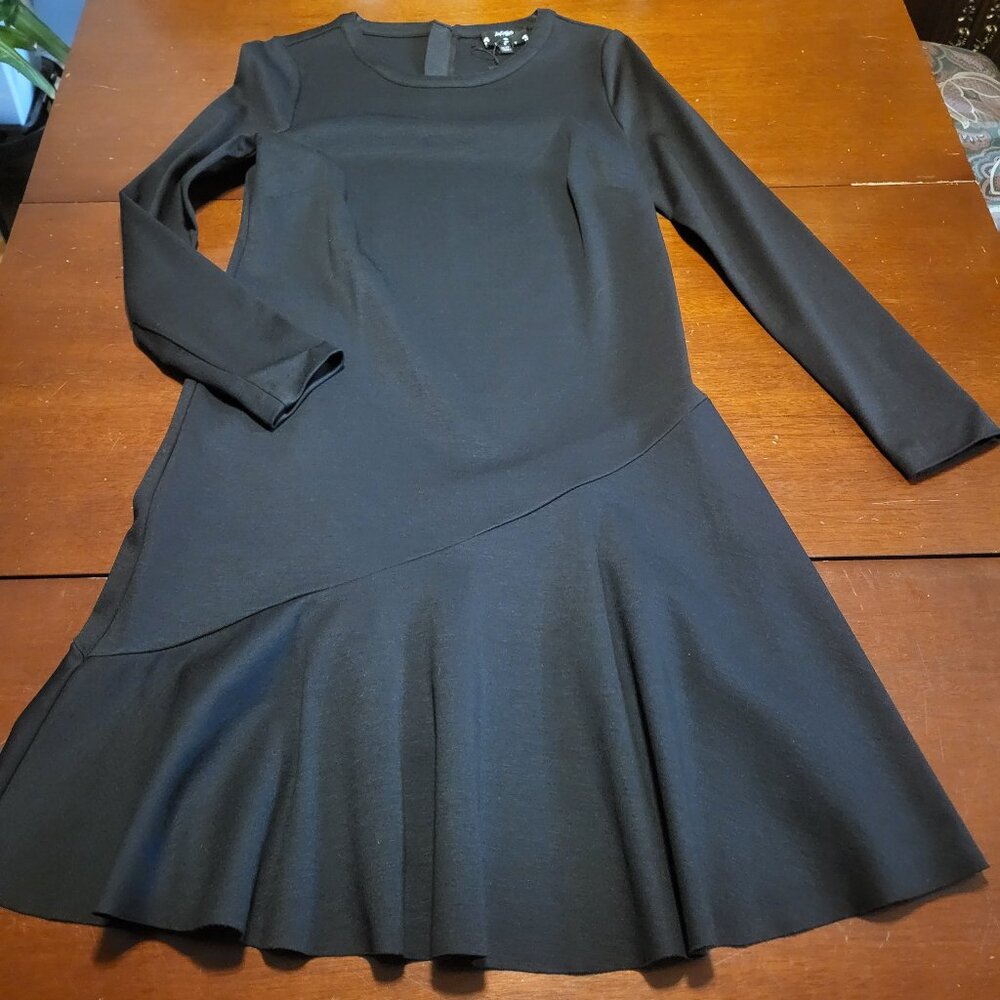 Lord and Taylor Black Long Sleeve Round Neck Midi Dress Size XS